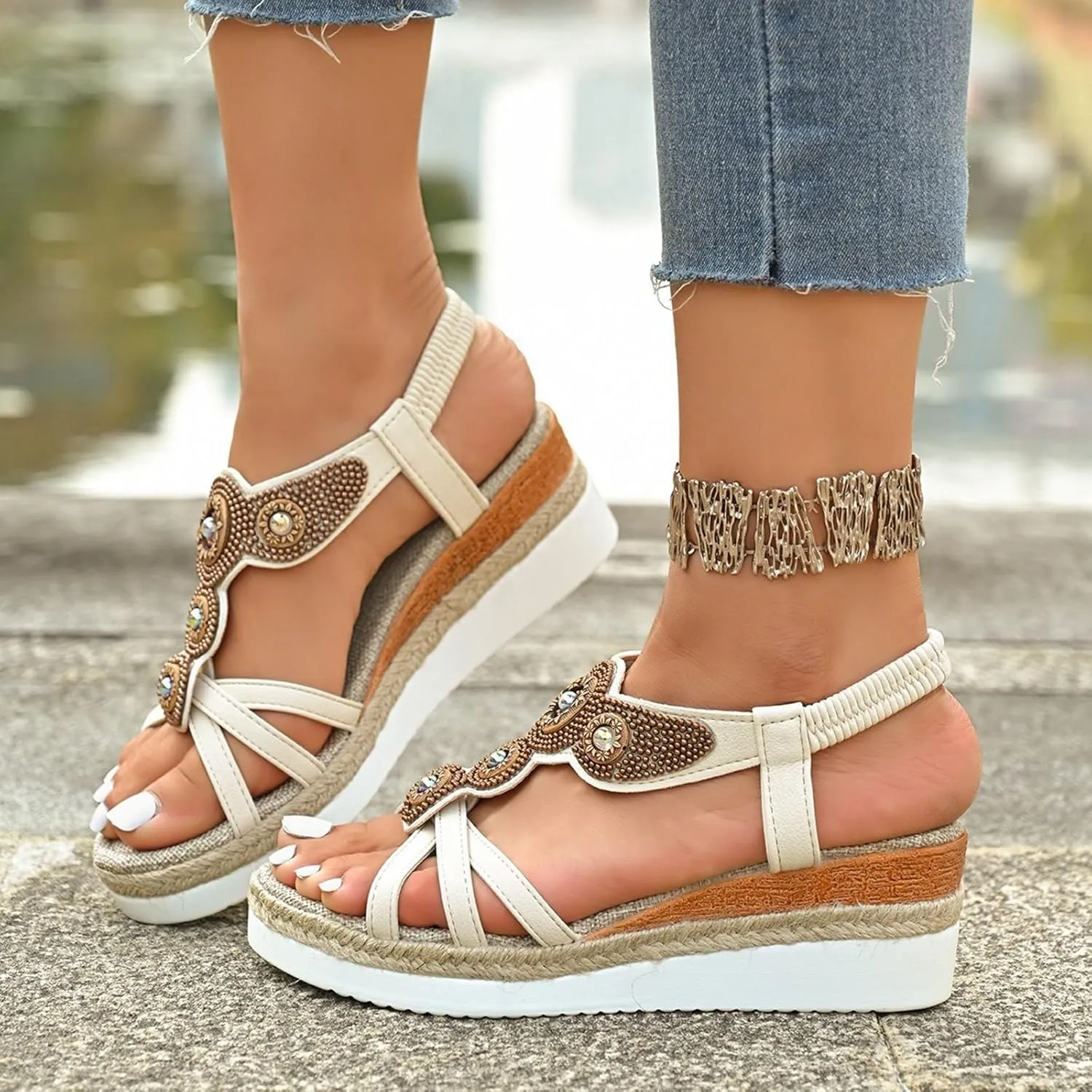 Bohemian Women's Sandals With Mid Heel Design Everyday Wear Perfect Casual Outfits Insoles for Sandals