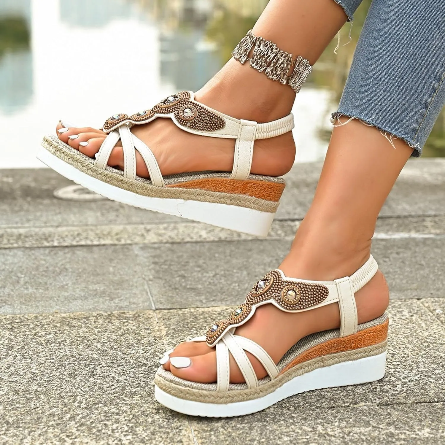 Bohemian Women's Sandals With Mid Heel Design Everyday Wear Perfect Casual Outfits Insoles for Sandals