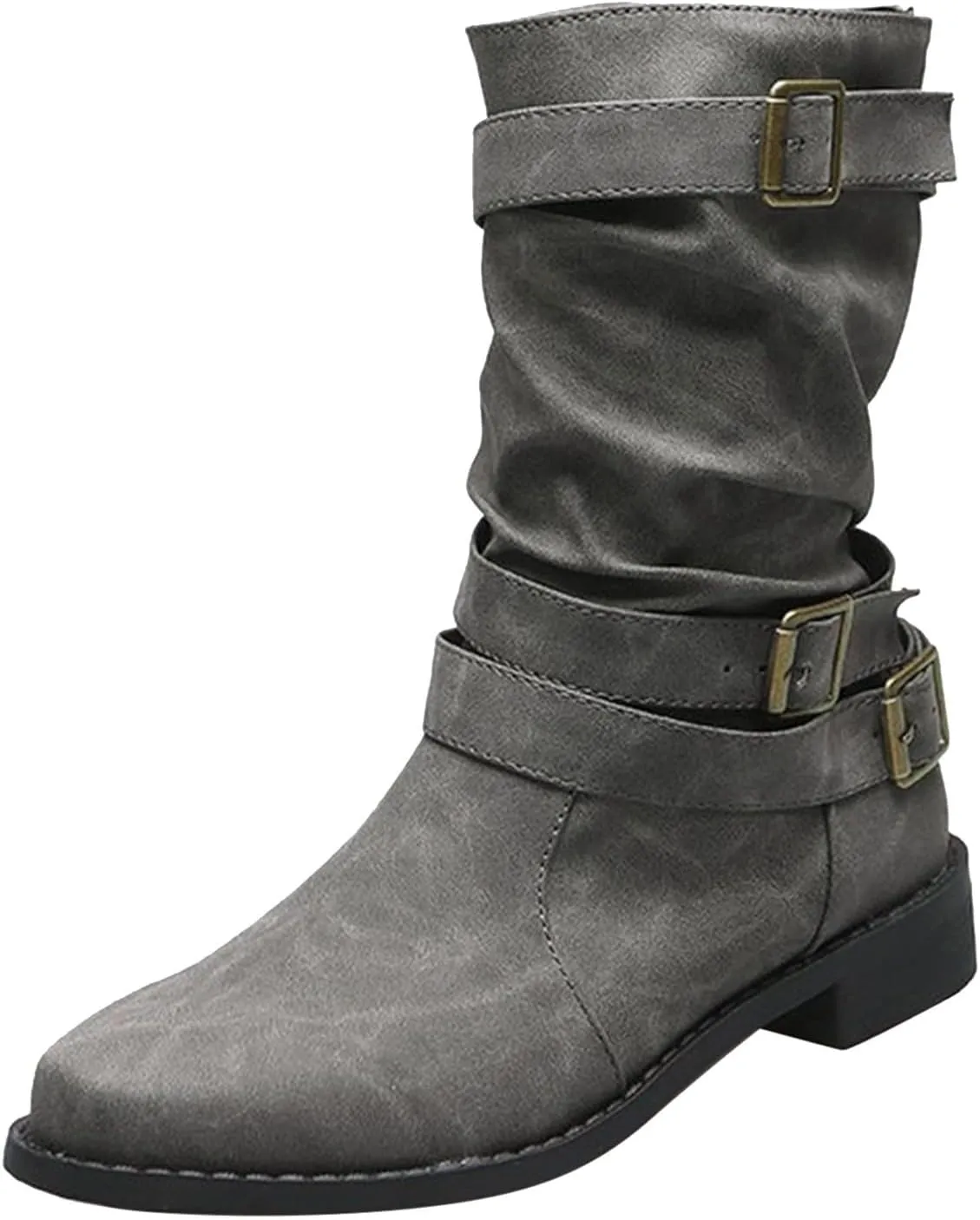 Boots for Women Low Heel Mid Calf Fashion Combat Boots Side zipper Western Boots Chunky Platform Boots Winter Fall