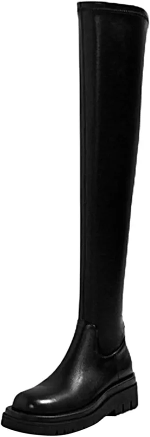 Boots For Women Thick Soles Over Knee Boots Soft Leather Zipper Platform Heels Thigh High Tall Boots