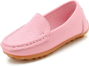 Boys Girls Leather Loafers Slip-On Texture Flat𝘀 Boat Dress Soft Sole 𝗠occasins School Toddler Girls Shoes Size 9