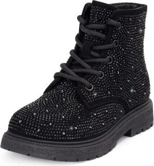 Boys Girls Rhinestone Combat Boots Side Zipper Lace Up Comfortable Fashion Dress Combat Boots