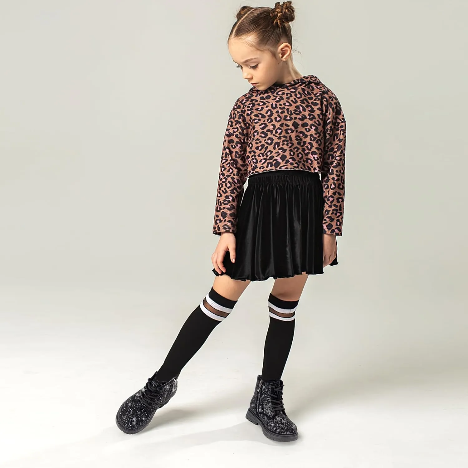 Boys Girls Rhinestone Combat Boots Side Zipper Lace Up Comfortable Fashion Dress Combat Boots
