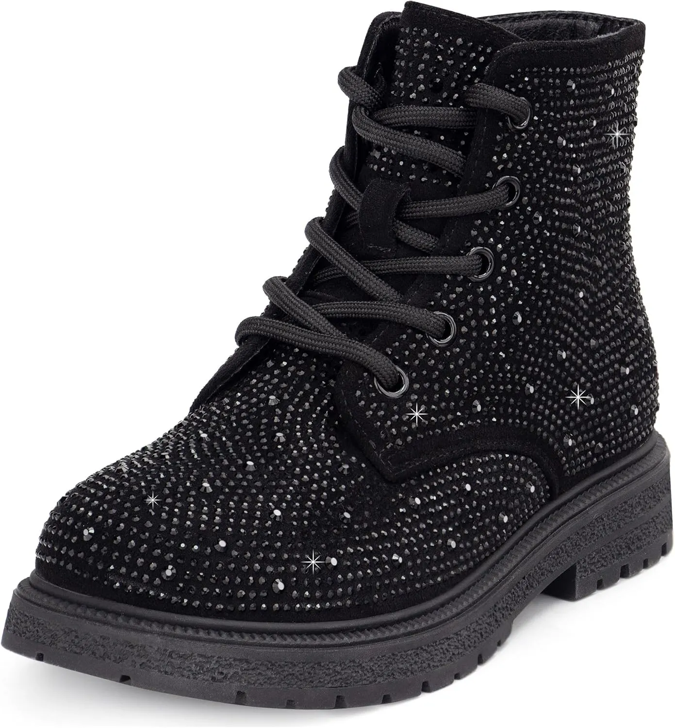 Boys Girls Rhinestone Combat Boots Side Zipper Lace Up Comfortable Fashion Dress Combat Boots