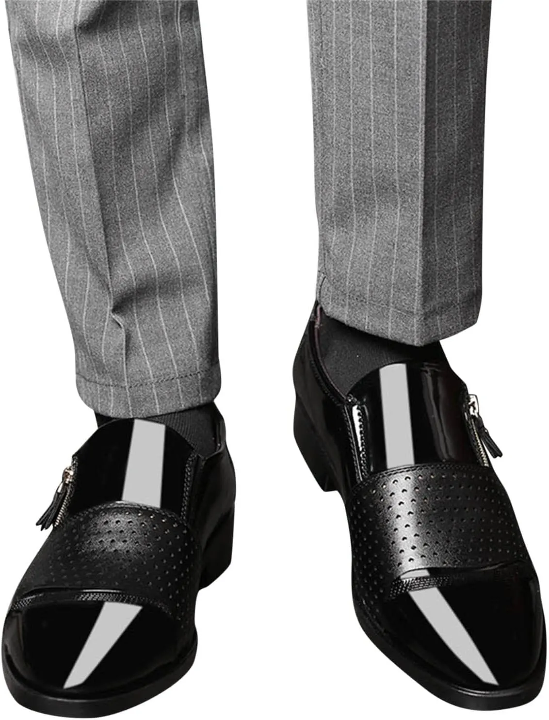 Brown Dress Shoes for Men Wide Fashion Summer and Autumn Men Leather Shoes Pointed Toe Low Heel Zipper Hollow Breathable Leisure Mens Dress Shoes Formal Classic Lace Up Oxfords