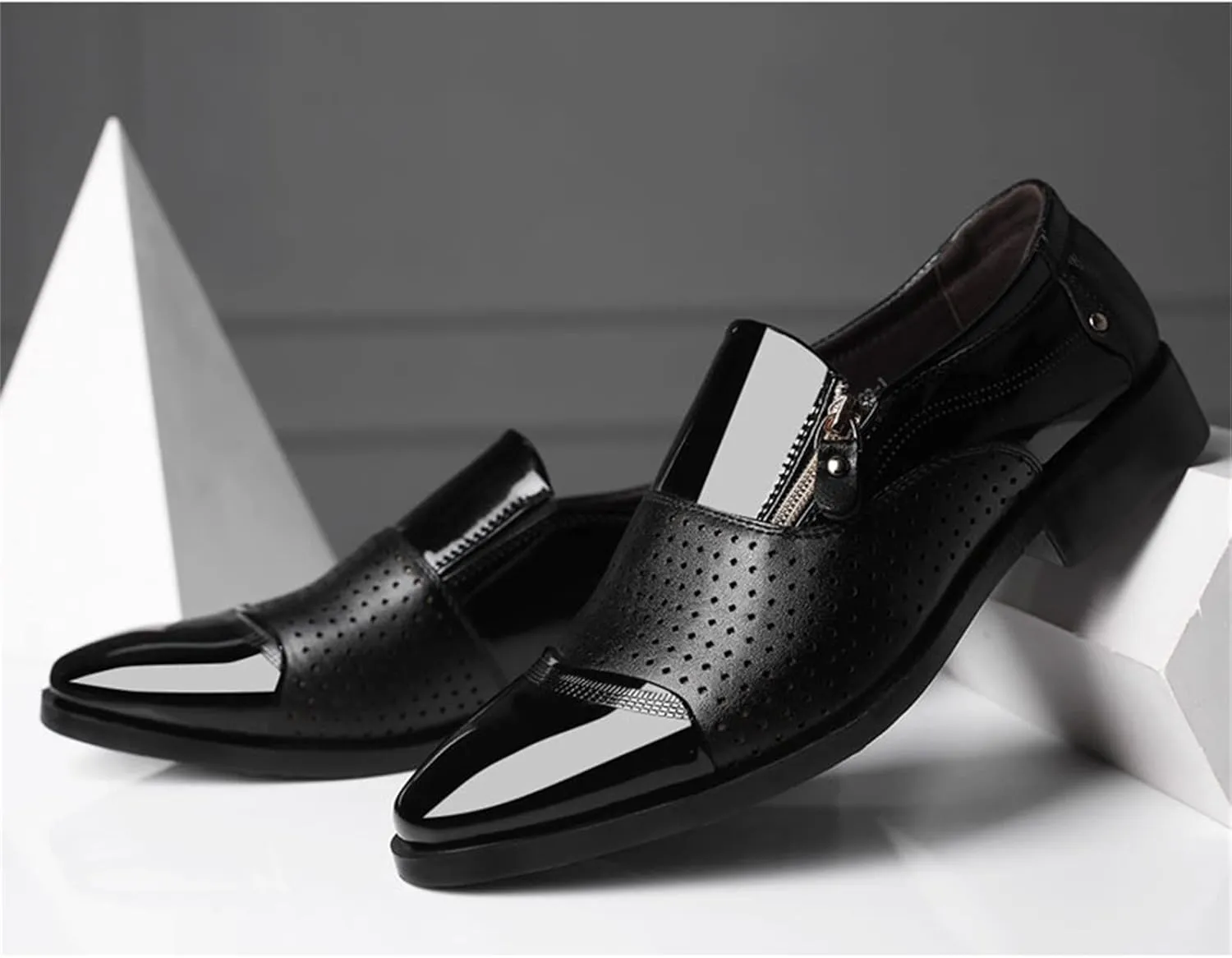 Brown Dress Shoes for Men Wide Fashion Summer and Autumn Men Leather Shoes Pointed Toe Low Heel Zipper Hollow Breathable Leisure Mens Dress Shoes Formal Classic Lace Up Oxfords