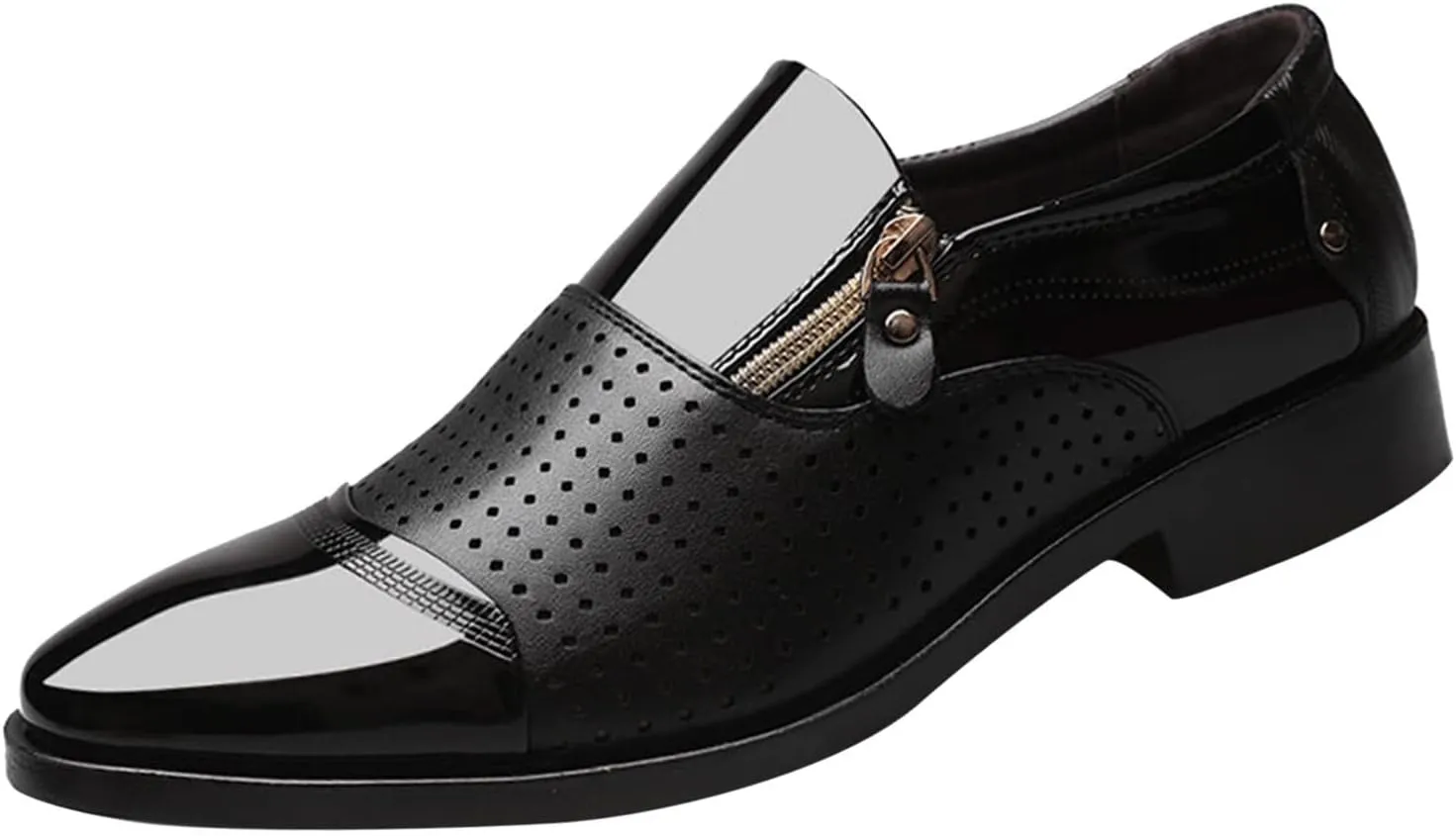 Brown Dress Shoes for Men Wide Fashion Summer and Autumn Men Leather Shoes Pointed Toe Low Heel Zipper Hollow Breathable Leisure Mens Dress Shoes Formal Classic Lace Up Oxfords