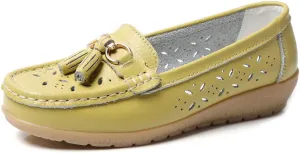 Casual Leather Wedge Shoes for Women Carved Flat Shoes Comfortable Driving Shoes