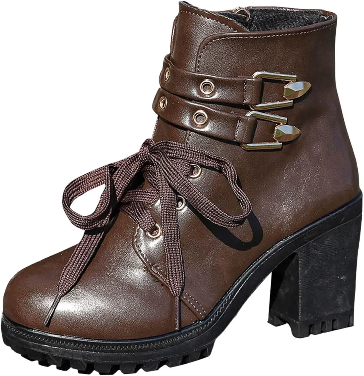 Cathalem Goth Boots for Women, Women's Lace up Combat Ankle Boots High Chunky Heel Fashion Heeled Booties Shoes