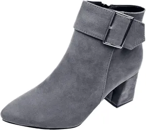 Cathalem Womens Ankle Boots Pointed Toe Chunky Stacked Heel Side Zipper Dress Fall Booties Shoes Fall Boots for Women 2024