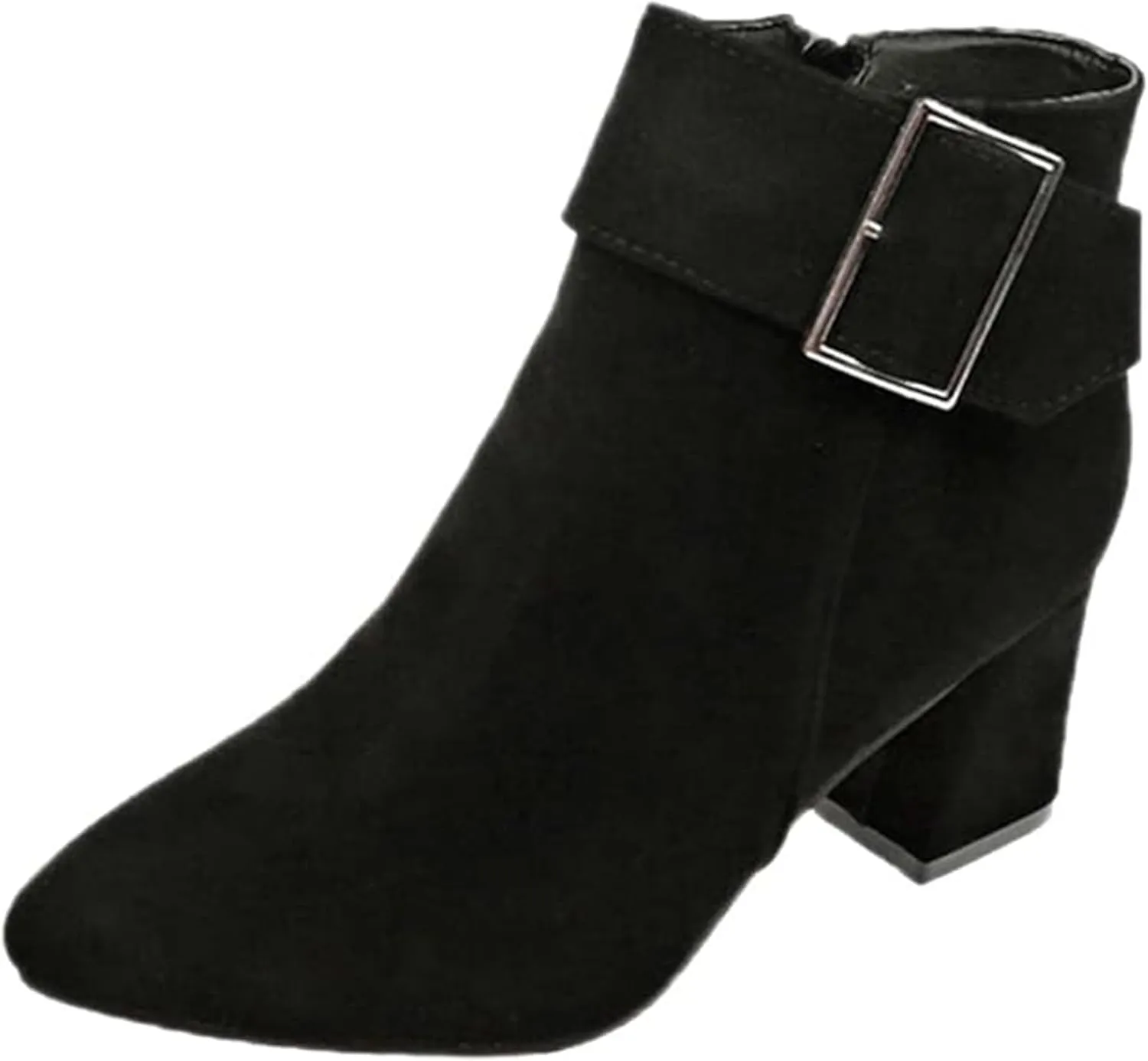 Cathalem Womens Ankle Boots Pointed Toe Chunky Stacked Heel Side Zipper Dress Fall Booties Shoes Fall Boots for Women 2024