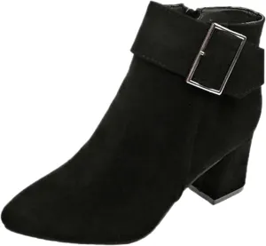 Cathalem Womens Ankle Boots Pointed Toe Chunky Stacked Heel Side Zipper Dress Fall Booties Shoes Fall Boots for Women 2024