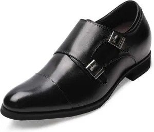 CHAMARIPA Men's Height Increasing Elevator Shoes Invisible Elevated Oxfords Leather Dress Shoes Cap-Toe Monk Strap 2.76 Inches Taller H81X92K071D 7 US