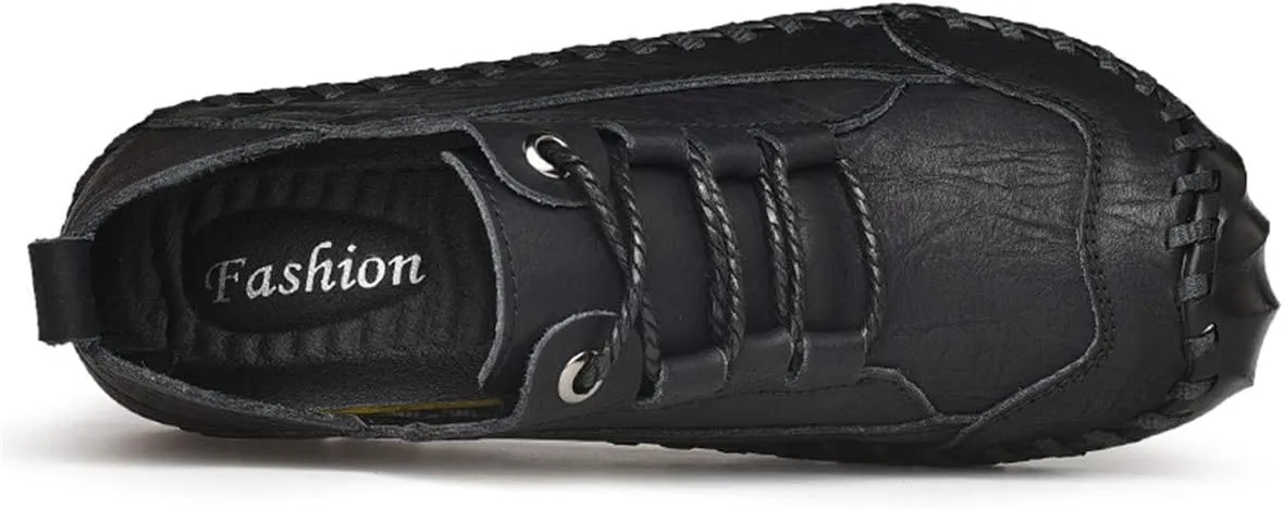ChicWind Men's Hand Stitching Breathable Leather Sneakers Comfort Lace Up Driving Shoes