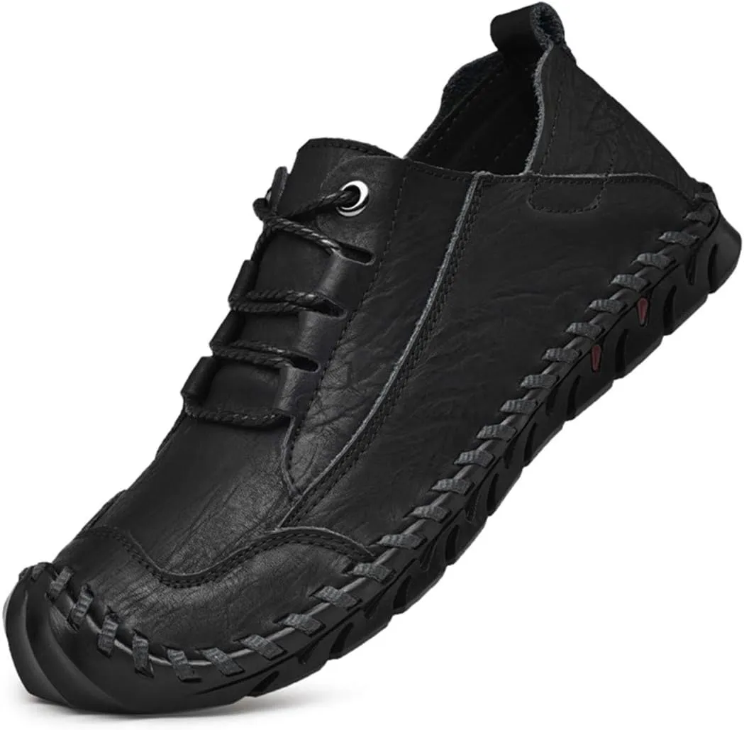ChicWind Men's Hand Stitching Breathable Leather Sneakers Comfort Lace Up Driving Shoes