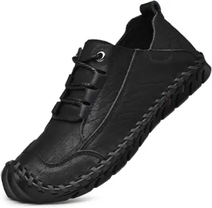 ChicWind Men's Hand Stitching Breathable Leather Sneakers Comfort Lace Up Driving Shoes