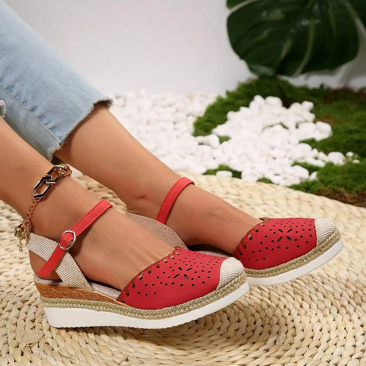 Closed Toe Platform Sandals for Women Buckle Ankle Strap Espadrilles Dressy Platform Shoes Summer Anti Slip Wedges Shoes