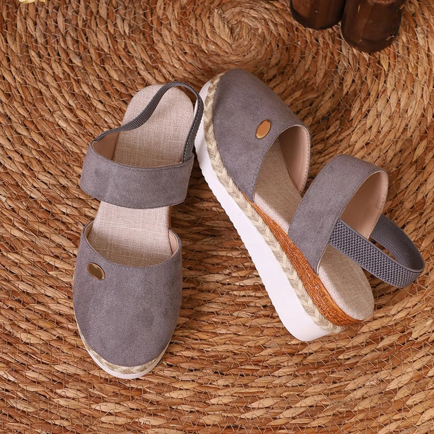 Closed Toe Platform Sandals for Women Buckle Ankle Strap Espadrilles Dressy Platform Shoes Summer Anti Slip Wedges Shoes