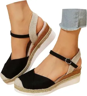 Closed Toe Platform Wedge Sandals Espadrilles Wedges for Women Wide Width Summer Dressy Comfortable Anti Slip Buckle Ankle Strap Casual Shoes