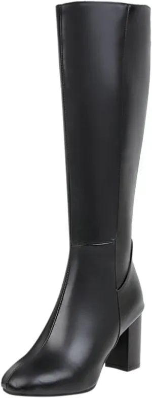 Combat Boots Womens Casual Square Heel Thigh High Boots Zipper Knee High Boots Pointed Pull On Tall Bootie