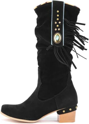 Combat Boots Womens Casual Square Heel Thigh High Boots Zipper Knee High Boots Pointed Pull On Tall Bootie