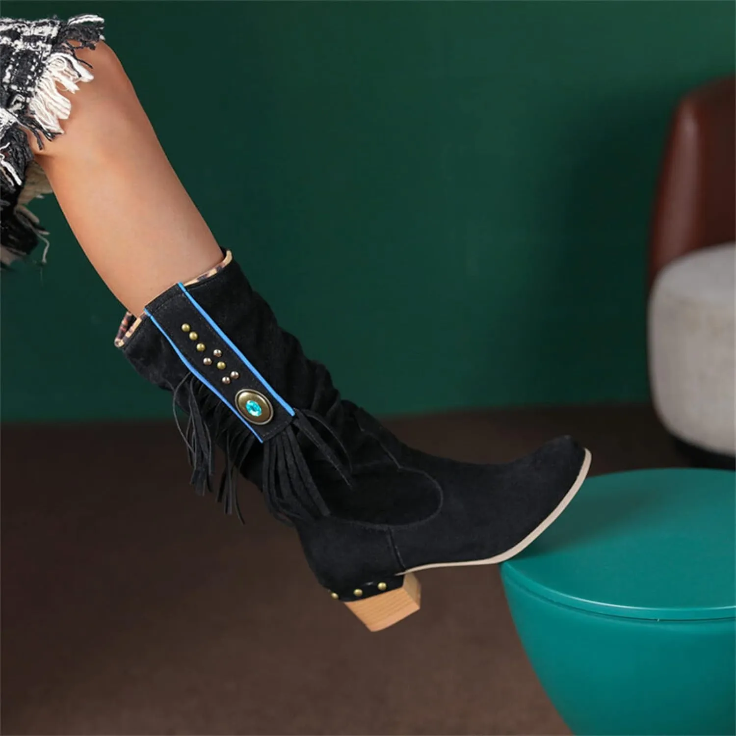 Combat Boots Womens Casual Square Heel Thigh High Boots Zipper Knee High Boots Pointed Pull On Tall Bootie