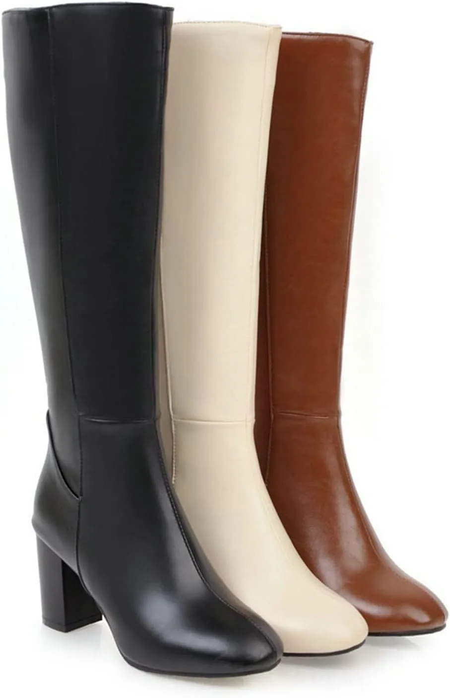 Combat Boots Womens Casual Square Heel Thigh High Boots Zipper Knee High Boots Pointed Pull On Tall Bootie