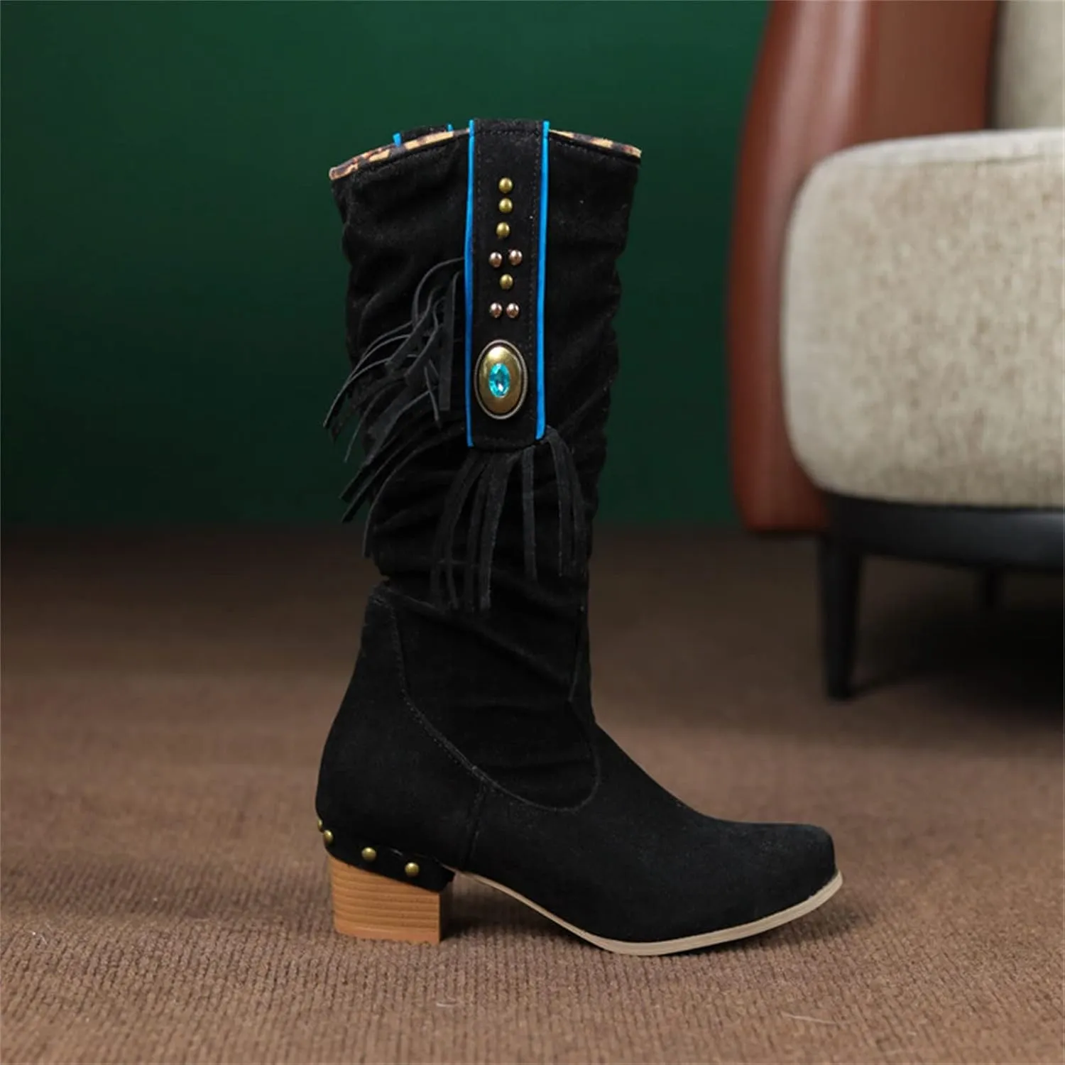 Combat Boots Womens Casual Square Heel Thigh High Boots Zipper Knee High Boots Pointed Pull On Tall Bootie