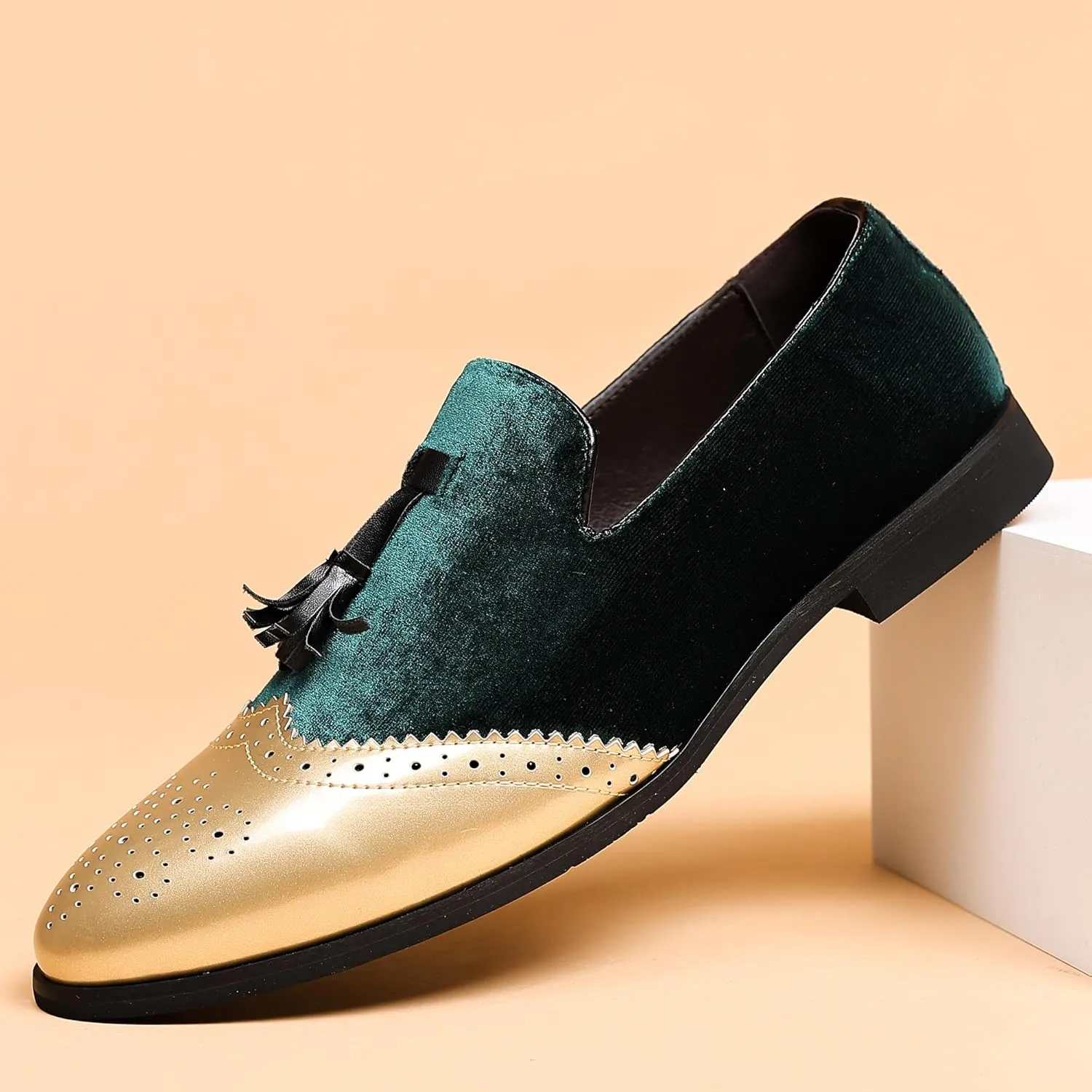 COSIDRAM Men's Casual Shoes Tassel Loafers Wingtip Brogues Comfort Slip on Walking Velvet Shoes