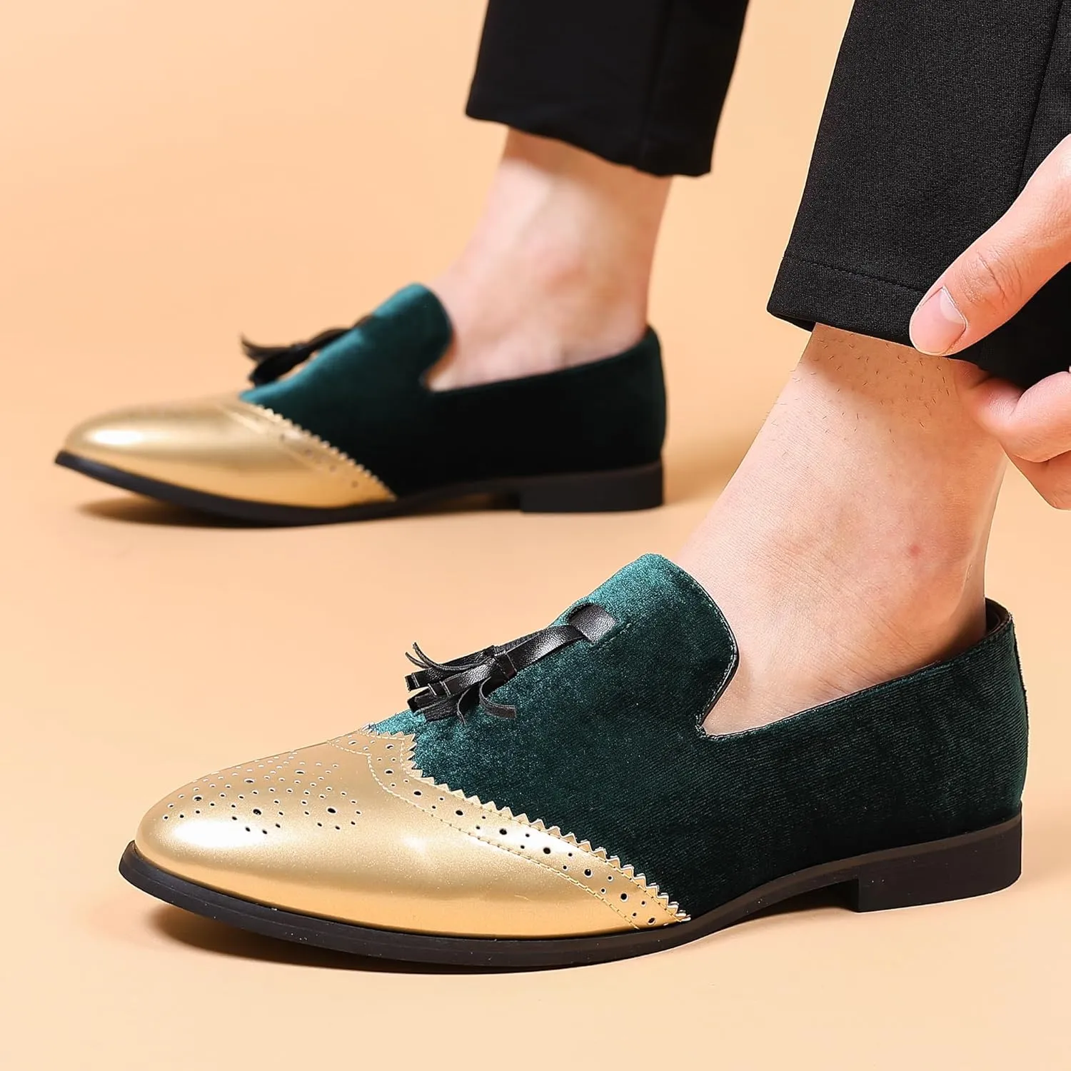 COSIDRAM Men's Casual Shoes Tassel Loafers Wingtip Brogues Comfort Slip on Walking Velvet Shoes