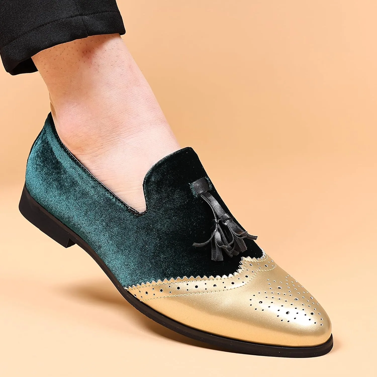 COSIDRAM Men's Casual Shoes Tassel Loafers Wingtip Brogues Comfort Slip on Walking Velvet Shoes