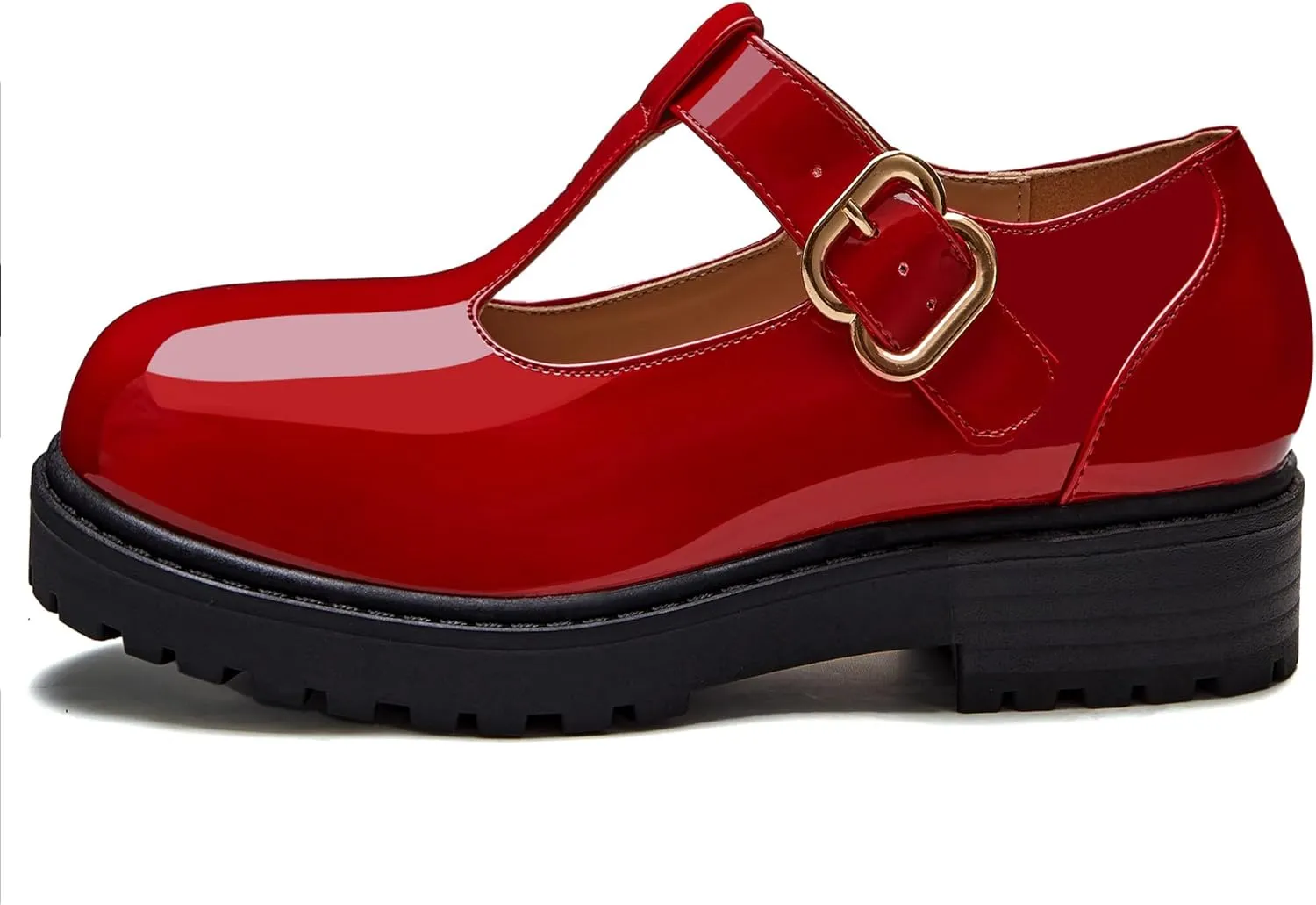Coutgo Girls Mary Jane Dress Shoes Platform Loafers School Uniform Chunky Heel Closed Toe T-Strap Flats