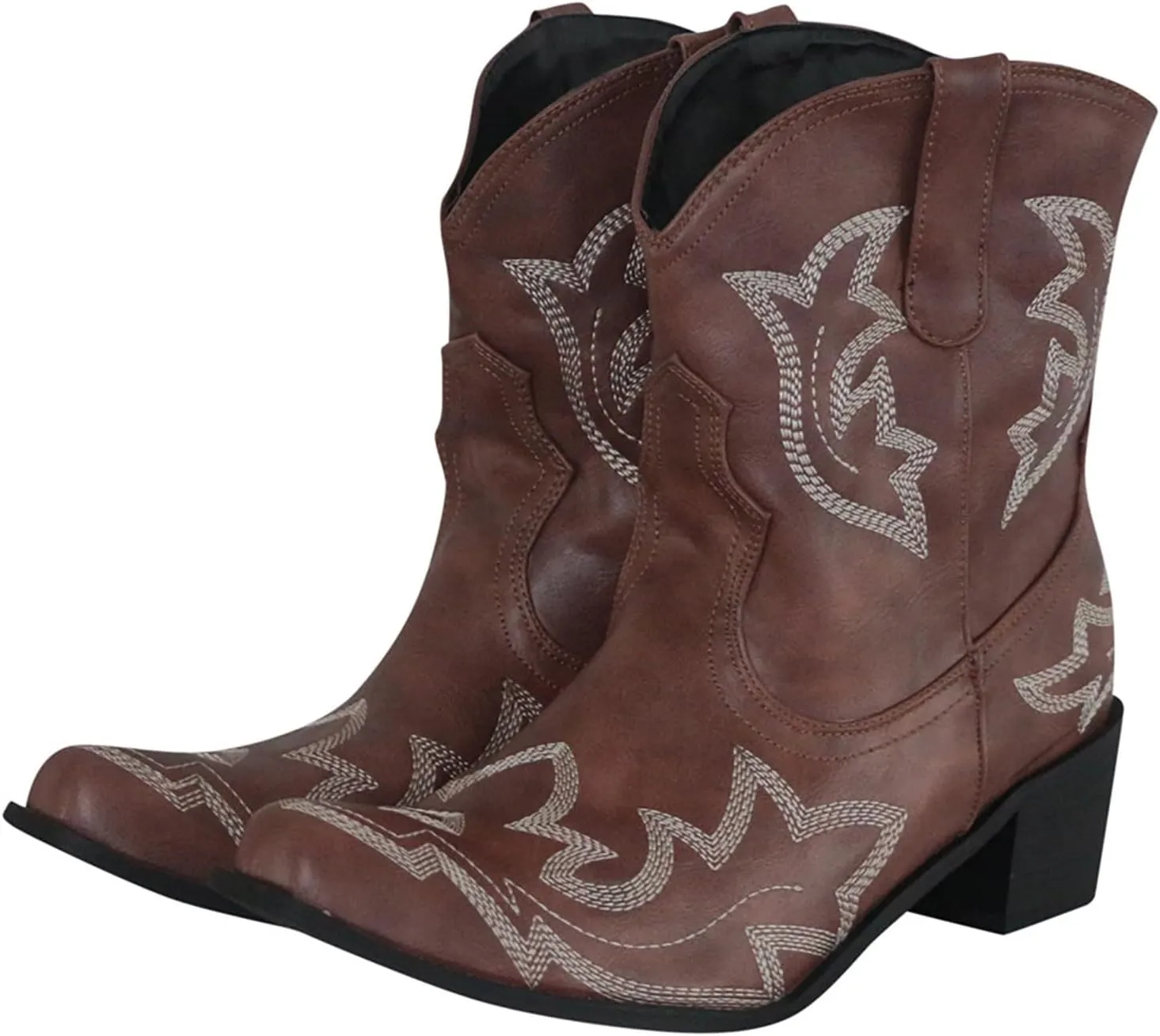 Cowboy Boots for Women Embroided Western Cowgirl Boots Pull on Ankle Boots Pointed Toe Boots Chunky Heel Pull On Short Boots