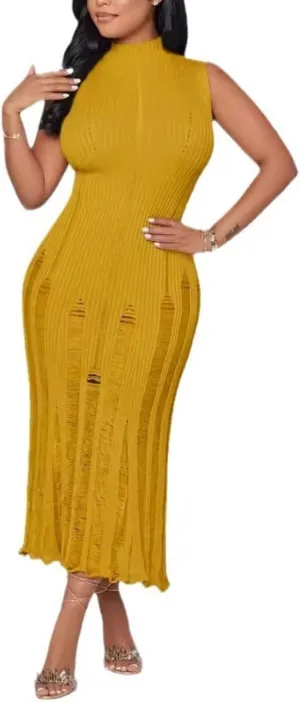 Crochet Knitted Beach Skirt Sleeveless Knitted Suspended Tassel Open Back Dress
