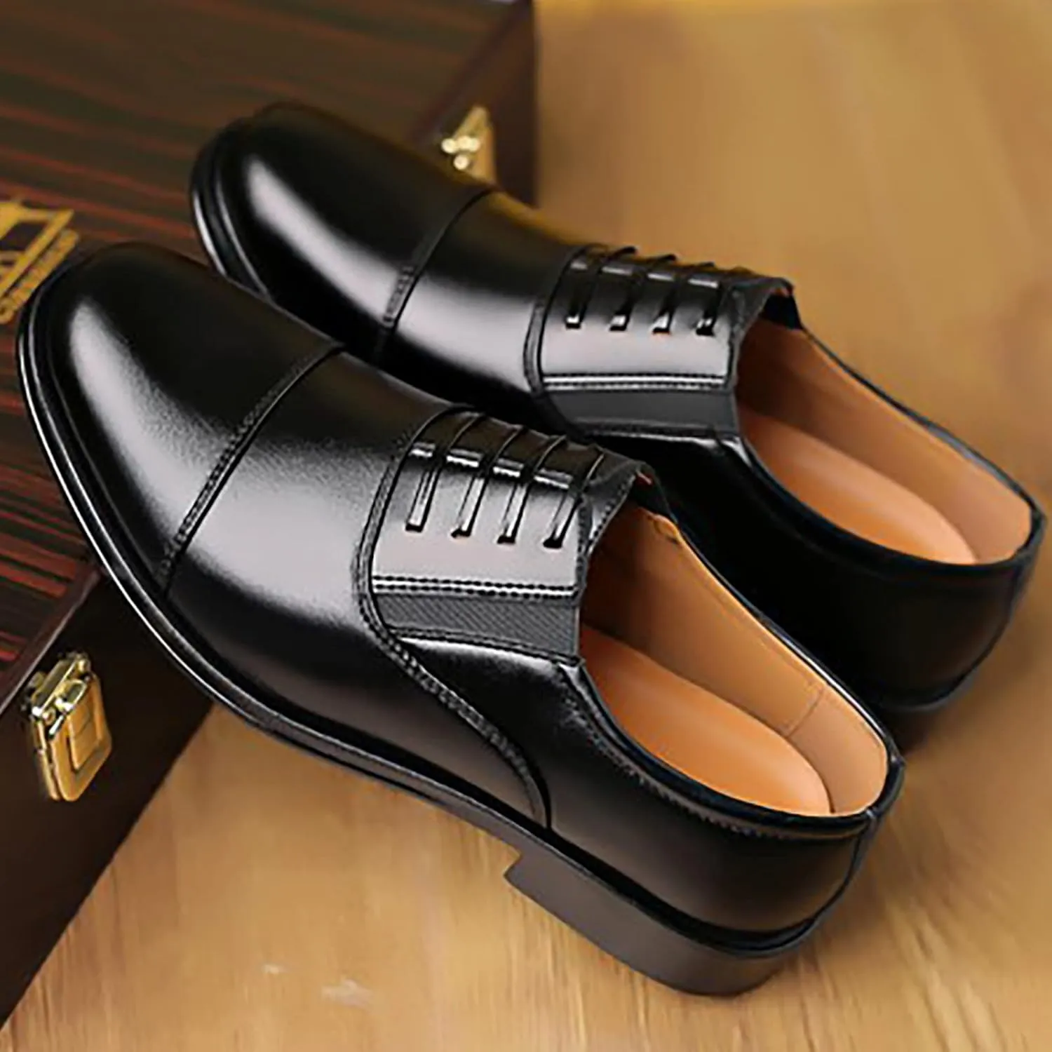 CsgrFagr Men's Leather Shoes Business Attire Men's Youth Round Toe Shoes British Breathable and Versatile Casual Shoes Mens Leather Dress Shoes Toe (Black, 8.5)