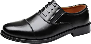 CsgrFagr Men's Leather Shoes Business Attire Men's Youth Round Toe Shoes British Breathable and Versatile Casual Shoes Mens Leather Dress Shoes Toe (Black, 8.5)