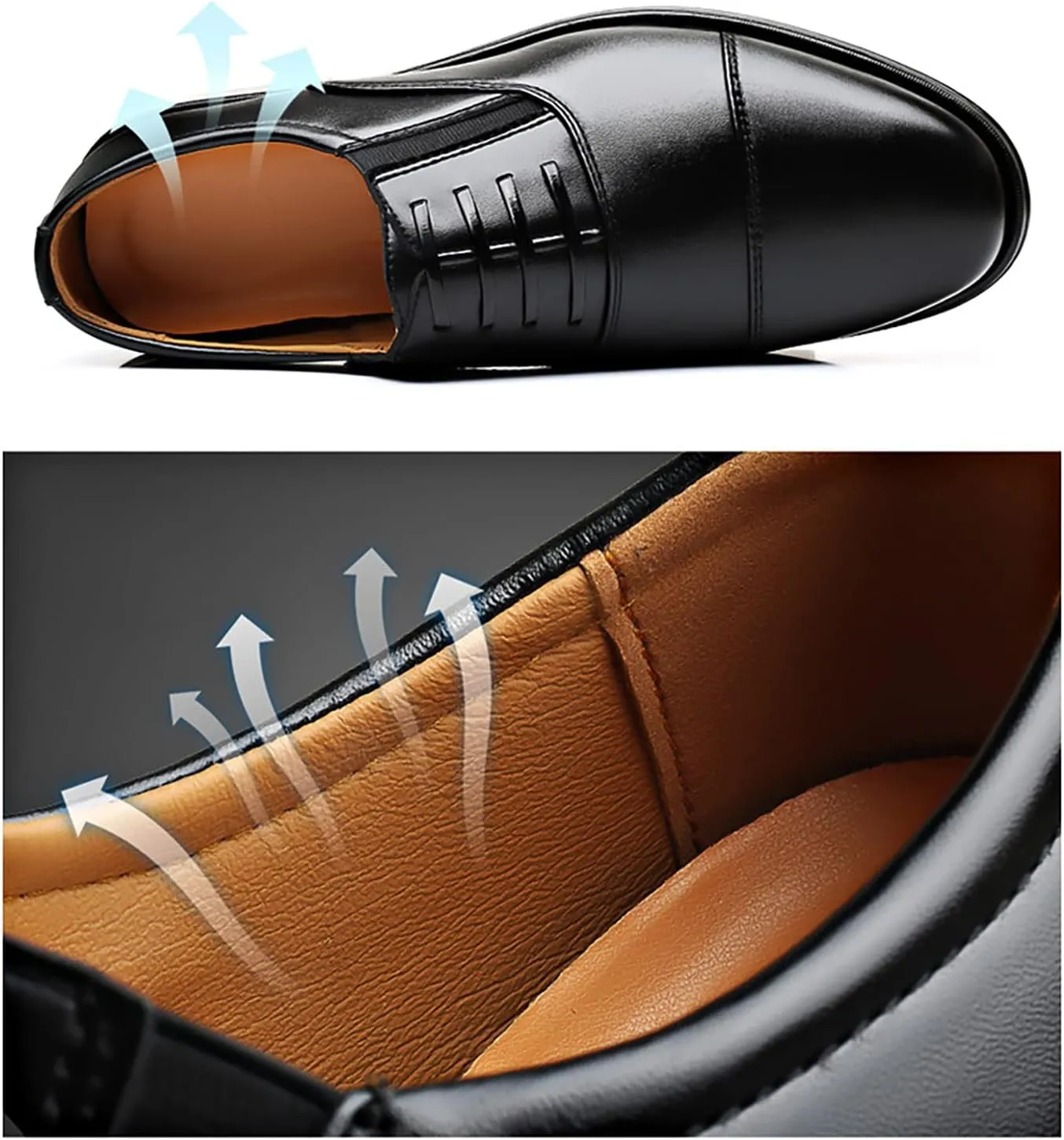 CsgrFagr Men's Leather Shoes Business Attire Men's Youth Round Toe Shoes British Breathable and Versatile Casual Shoes Mens Leather Dress Shoes Toe (Black, 8.5)
