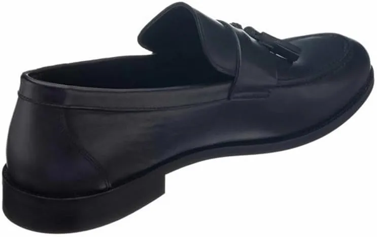DALGALA Men's Black Leather Handmade Big Size Tassel Loafers, Casual Slip on Dress Shoes