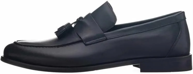 DALGALA Men's Black Leather Handmade Big Size Tassel Loafers, Casual Slip on Dress Shoes