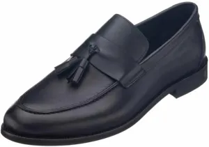 DALGALA Men's Black Leather Handmade Big Size Tassel Loafers, Casual Slip on Dress Shoes