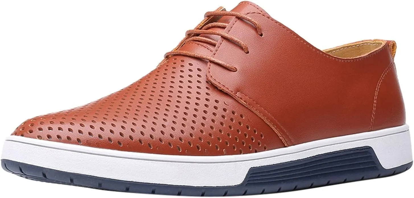 Dress Shoe Men Slip On Summer Style Men's Breathable Comfortable Business Lace Up Leisure Hollow Solid Leather Shoes Wingtip Oxfords Shoes Men