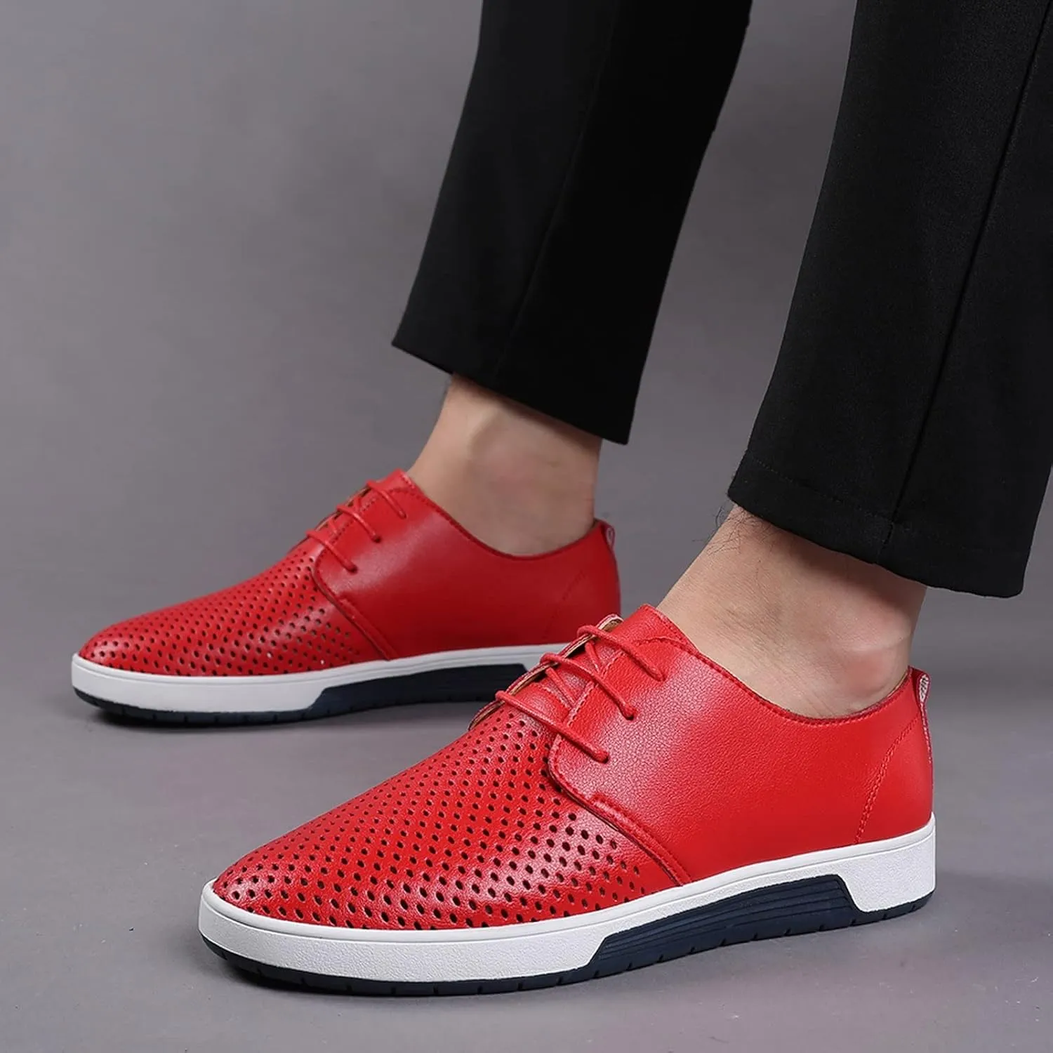 Dress Shoe Men Slip On Summer Style Men's Breathable Comfortable Business Lace Up Leisure Hollow Solid Leather Shoes Wingtip Oxfords Shoes Men