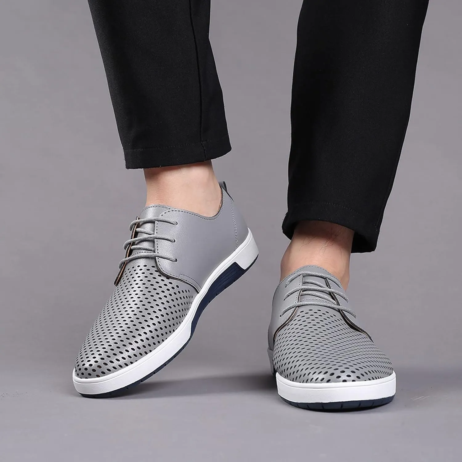 Dress Shoe Men Slip On Summer Style Men's Breathable Comfortable Business Lace Up Leisure Hollow Solid Leather Shoes Wingtip Oxfords Shoes Men