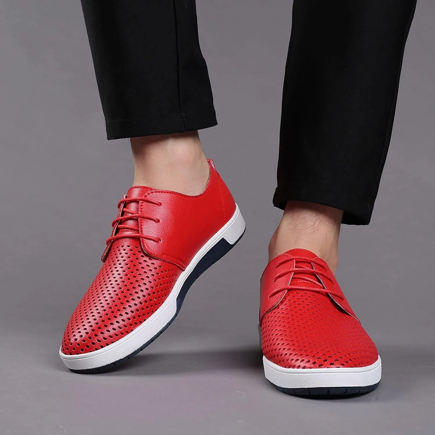 Dress Shoe Men Slip On Summer Style Men's Breathable Comfortable Business Lace Up Leisure Hollow Solid Leather Shoes Wingtip Oxfords Shoes Men