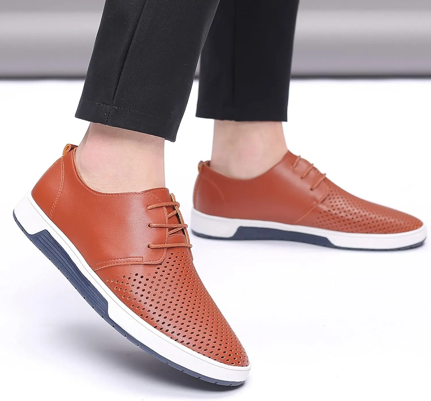Dress Shoe Men Slip On Summer Style Men's Breathable Comfortable Business Lace Up Leisure Hollow Solid Leather Shoes Wingtip Oxfords Shoes Men