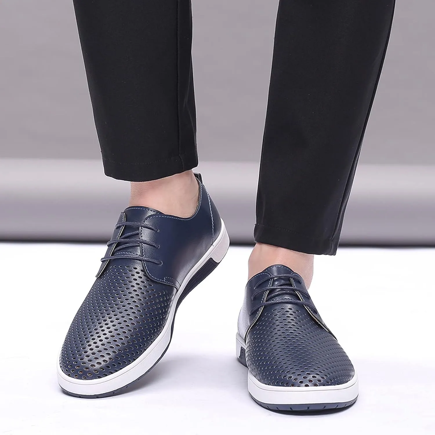 Dress Shoe Men Slip On Summer Style Men's Breathable Comfortable Business Lace Up Leisure Hollow Solid Leather Shoes Wingtip Oxfords Shoes Men