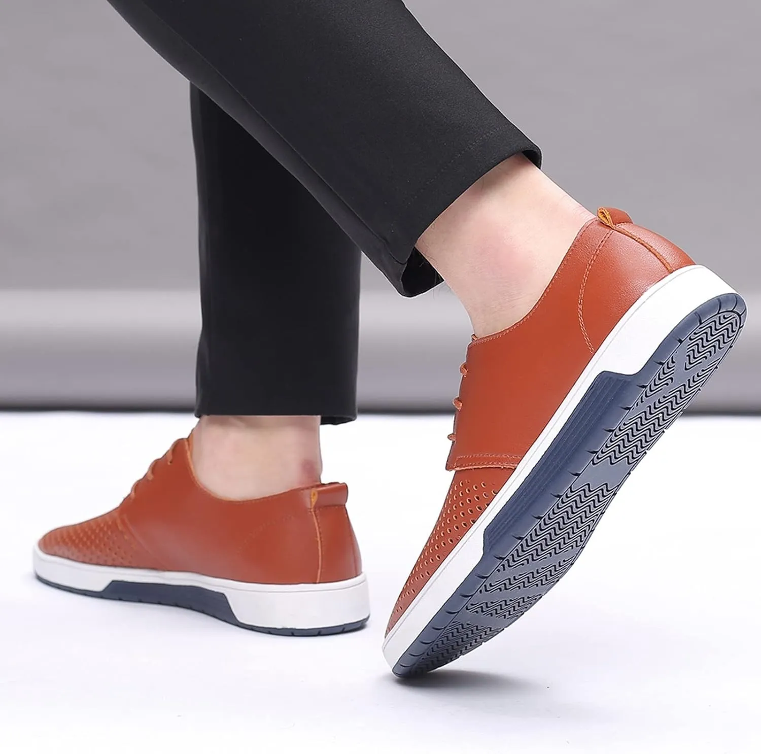 Dress Shoe Men Slip On Summer Style Men's Breathable Comfortable Business Lace Up Leisure Hollow Solid Leather Shoes Wingtip Oxfords Shoes Men