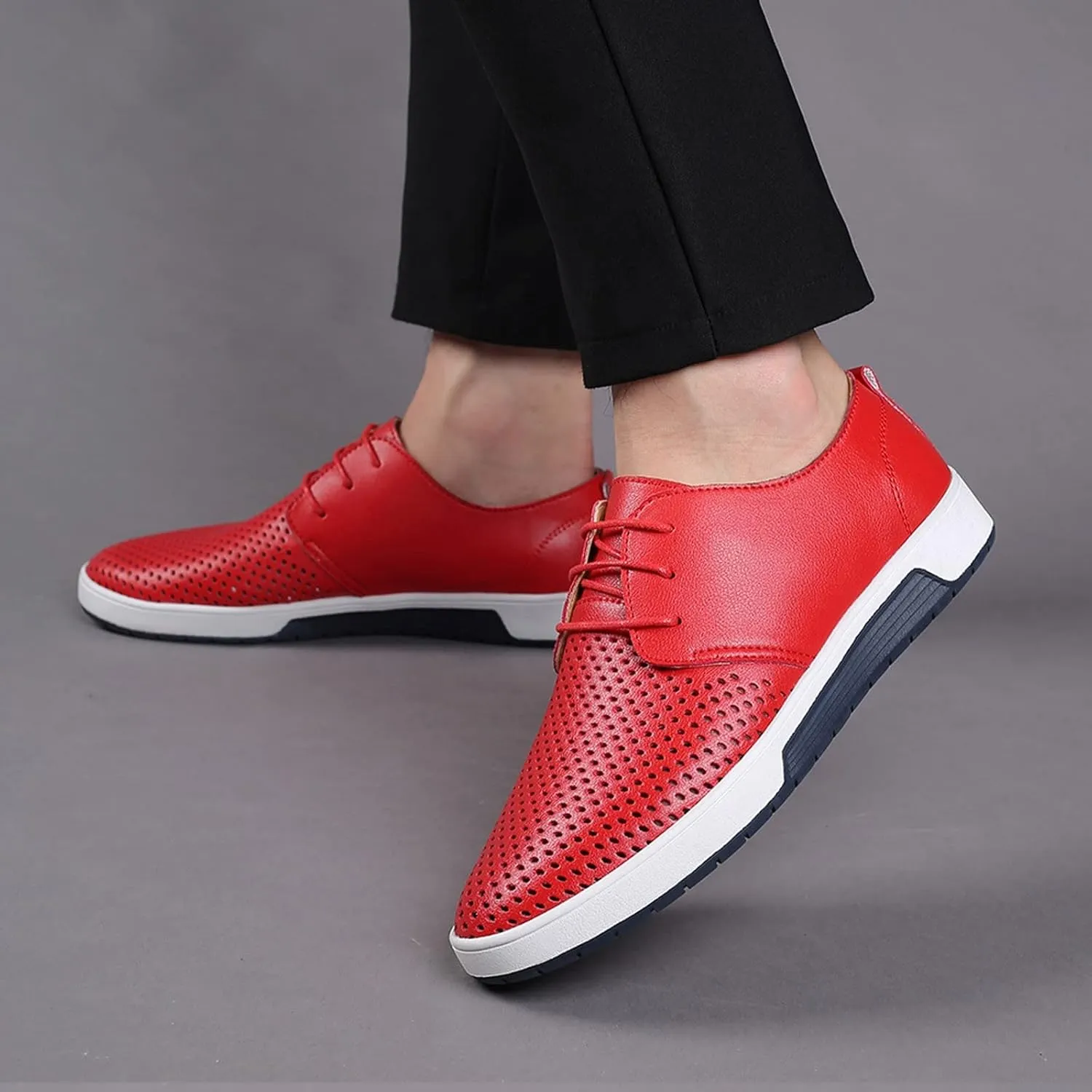 Dress Shoe Men Slip On Summer Style Men's Breathable Comfortable Business Lace Up Leisure Hollow Solid Leather Shoes Wingtip Oxfords Shoes Men