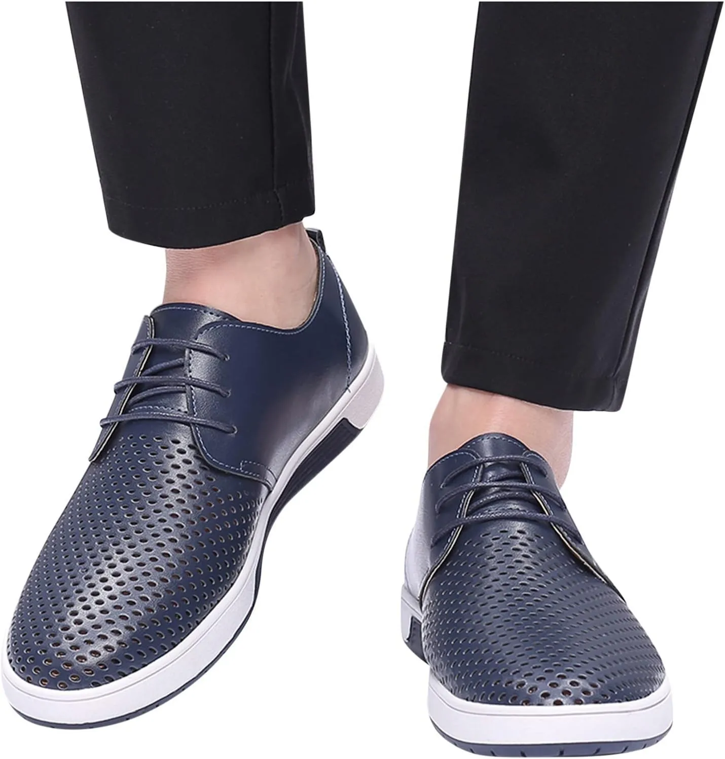 Dress Shoe Men Slip On Summer Style Men's Breathable Comfortable Business Lace Up Leisure Hollow Solid Leather Shoes Wingtip Oxfords Shoes Men