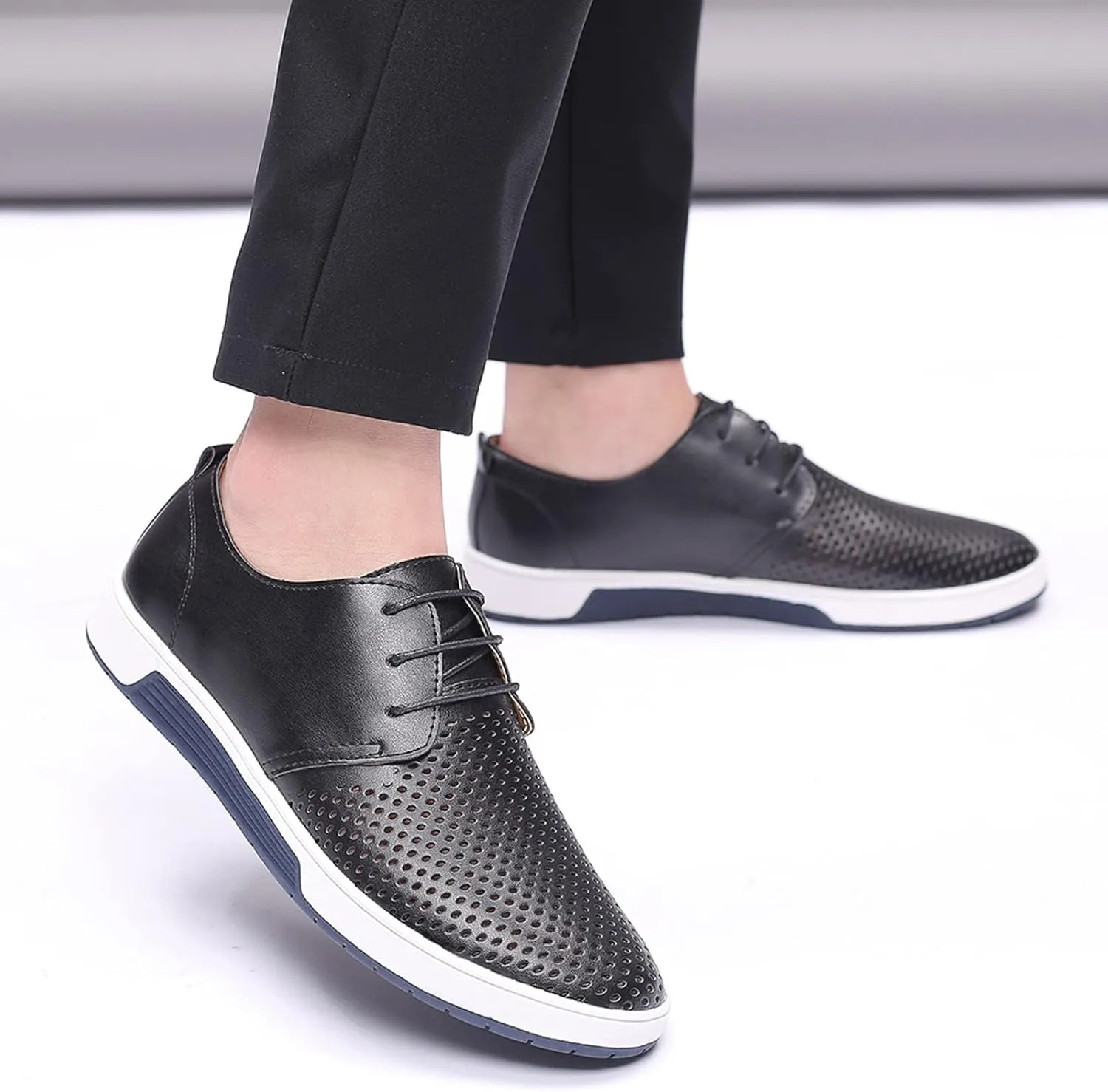 Dress Shoe Men Slip On Summer Style Men's Breathable Comfortable Business Lace Up Leisure Hollow Solid Leather Shoes Wingtip Oxfords Shoes Men